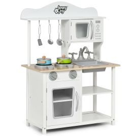 Kids Kitchen Toy - Children's Wooden Play Kitchen with Cooking Pots and Utensils