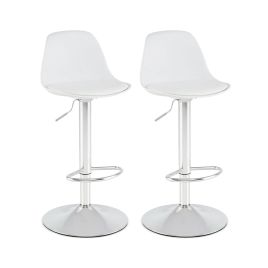 YELIX 60-82cm Seat Height Bar Stools Set of 2 with Backrests-White