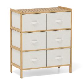 FOLDA Oak Frame Fabric Chest of Drawers - Medium-sized, 6 Drawers