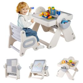 ZLORA 6-in-1 Multi-activity Children Table & Chair Folding Art Easel Set-Grey