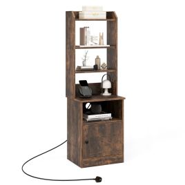BRENWICKOR 6-Tier Nightstand with Charging Station Bedside Tables Tall Night Stands-Rustic Brown