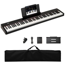 88 Keys Velocity-Sensitive Piano Keyboard with Music Stand and Carry Bag-Black