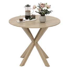 TREDWYN 90CM Wood Dining Table with Intersecting Pedestal Base-Brown