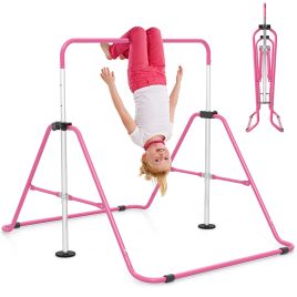 ILYON Folding Kids Gymnastics Bar Height Adjustable-Pink