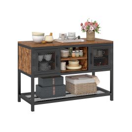 Entryway Table with Storage & Mesh Doors-Rustic Brown