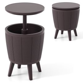 UAVIX Outdoor Cool Cocktail Bar Table 38L Beer and Wine Cooler with Lift-Top-Brown