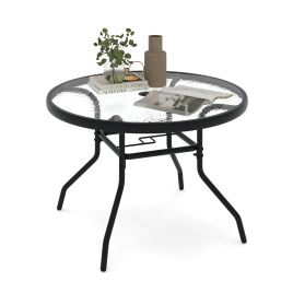 Outdoor Round Side Table with Glass Top & Umbrella Hole