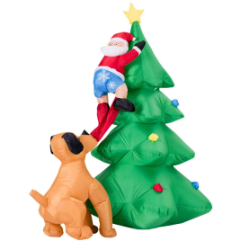 LED Inflatable Christmas Dog and Santa Scene - 1.8m
