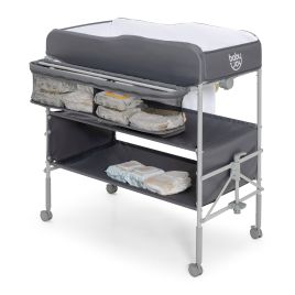 Folding Nursery Changing Table with Lockable Wheels and Storage Basket - Grey