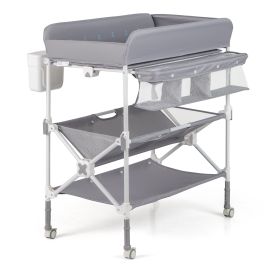 YELVIA Foldable Baby Changing Table with Wheels and Adjustable Height-Grey