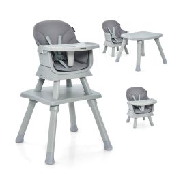 Baby High Chair - 6-in-1 Baby High Chair with 5-Point Harness and Removable Tray-Gray