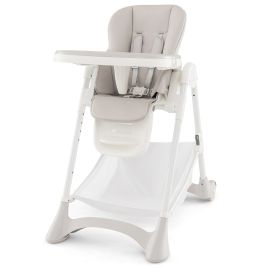 Baby High Chair with Detachable PU Cushion and Lockable Wheels - Beige