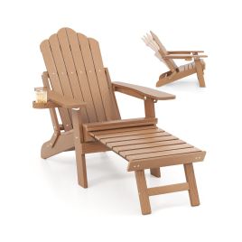 KELMORIX All-Weather HIPS Lounge Patio Adirondack Chair with Retractable Footrest-Brown