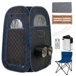 LUMARELLE Portable Steam Sauna Tent with 1000W 3L Generator and Chair-Black