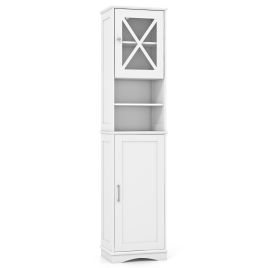 Bathroom Cabinet - 67 Inch Floor Storage Bathroom Cabinet with 5 Adjustable Shelves-White