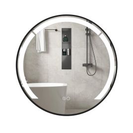 60cm Round LED Bathroom Mirror with 3 Light Colors-Black