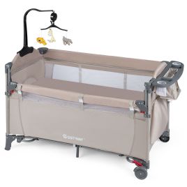 LUMARO 5-in-1 Baby Bassinet Bedside Sleeper with Diaper Changer and Hanging Toys-Sand Color