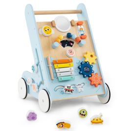 NOOR Wooden Baby Walker with Wheels for Boys and Girls 1+ Years Old-Blue