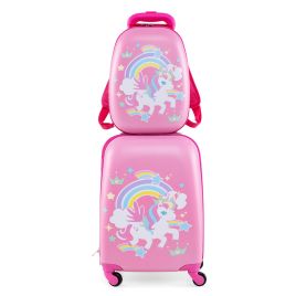 FROSTWYN 2 Pieces Kids Luggage Set with Wheels and Height Adjustable Handle-Rose