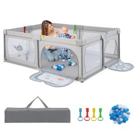 Baby Playpen - 206 x 147 cm Baby Playpen with 50 Ocean Balls for Babies and Toddlers-Animals