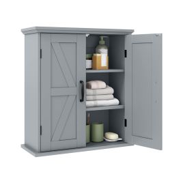 MAVIX Bathroom Wall Cabinet with 2 Doors and Adjustable Shelves-Grey