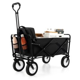 Camp Furniture - Heavy Duty Camping Garden Cart with Adjustable Handle and Drink Holders-Black