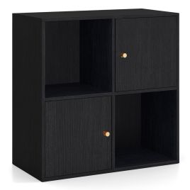 CARA 3-Tier Bookshelf with Dual Anti-Tipping Kits and 2 Cabinets-Black