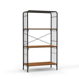 Bookcase - 4-Tier Bookshelf Open-Back Storage Shelf with Metal Frame