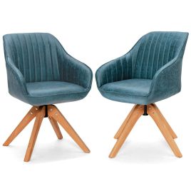 Dining Chair - Set of 2 360deg Swivel Accent Chair with Solid Wood Legs-Blue