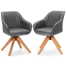 Dining Chair - Set of 2 360deg Swivel Accent Chair with Solid Wood Legs-Grey