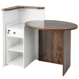 Computer Desk - Corner Front Reception Counter Desk with Lockable Drawer Coffee 120cm