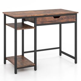 Computer Desk - Industrial Home Office Desk with Drawer and Adjustable Shelf Rustic Brown 100cm