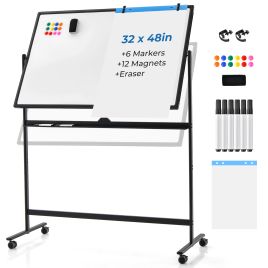 Reversible Mobile White Board with Adjustable Height-Black