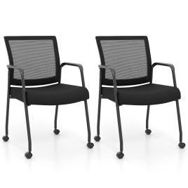 Office Chair - 2 Pieces Office Guest Chairs on Wheels Black 60cm