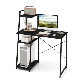 Computer Desk - Home Office Desk with Bookshelf and Host Stand Black 100cm