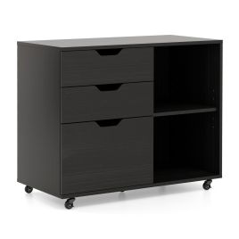 File Cabinet - Mobile File Cabinet with 3 Pull-out Drawers and Adjustable Shelf-Black
