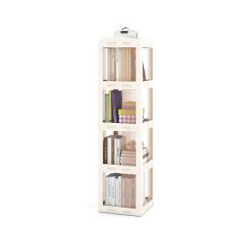 Foldable Rotating Bookshelf 4-Tier Revolving Bookshelf Tower-White