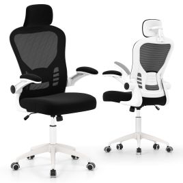 Ergonomic Mesh Office Chair with Flip-Up Armrests-Black & White