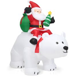 Inflatable Christmas Santa Riding Polar Bear with Moving Head - White