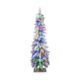 Snow-Flocked Slim Pencil LED Christmas Tree - 4ft