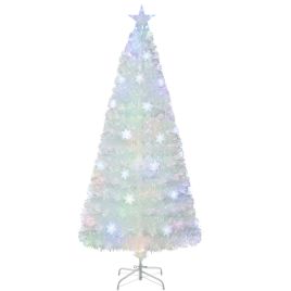 IVLOEL 4/5/6 Feet Artificial Fiber Optic White Pre-lit Christmas Tree with Light-180 cm