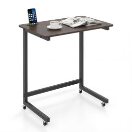 C-Shaped End Table with Wheels & Phone Slot-Rustic Brown