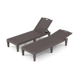 KELVORN Chaise Lounge Chairs Set of 2 with 5-Position Adjustable Backrests-Brown