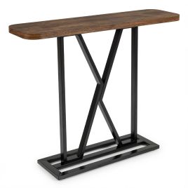 100cm Rectangular Console Table with Geometric Metal Frame-Rustic Brown