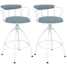 Set of 2 Swivel Bar Stools with Backrest-Blue
