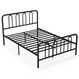 Double Bed - ARCADIA 4ft6 Metal Bed with Headboard and Footboard Black