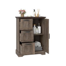 FERWYNNE Floor Cabinet with Barn Door and 3 Storage Drawers-Rustic Oak