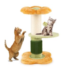 TELIX Flower Cat Tree 69cm Tall Kitten Tower with Hanging Ball-Yellow