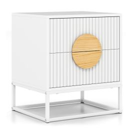 CALDENOR Fluted Nightstand Modern Mid Century Side Table-White