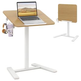 Foldable Mobile Standing Desk Rolling Laptop Desk with 90° Tiltable Tabletop-Natural